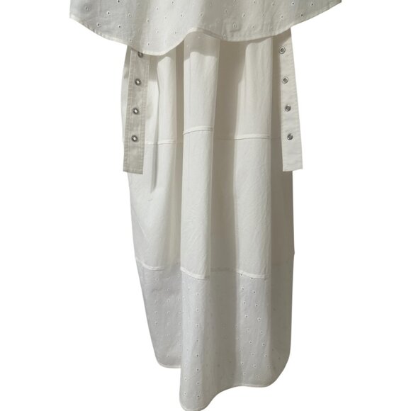 3.1 Phillip Lim Rolled Sleeve Mix Media Eyelet Tiered Cotton Midi Dress Size L - Picture 13 of 16